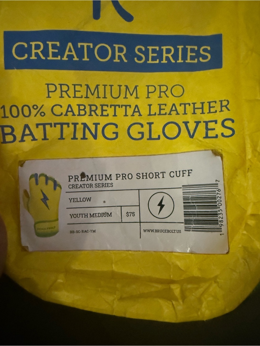 BruceBolt Yellow & Green Kids Batting Gloves - Youth Medium - Picture 3 of 5